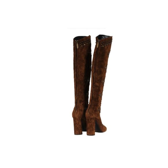 Saint Laurent Womens Ella Studded Knee Boots US 7 EU 37 Brown Suede - Picture 9 of 16